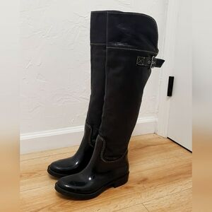 ,, Stewart Weitzman hunter Black Over the Knee rain Boots with Leather Finish